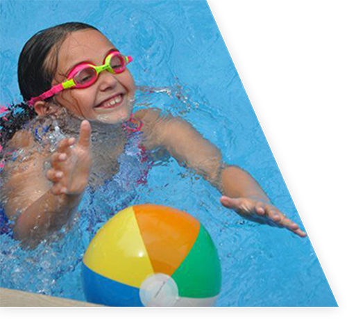 Girl Wearing Goggles Playing in Pool with Ball